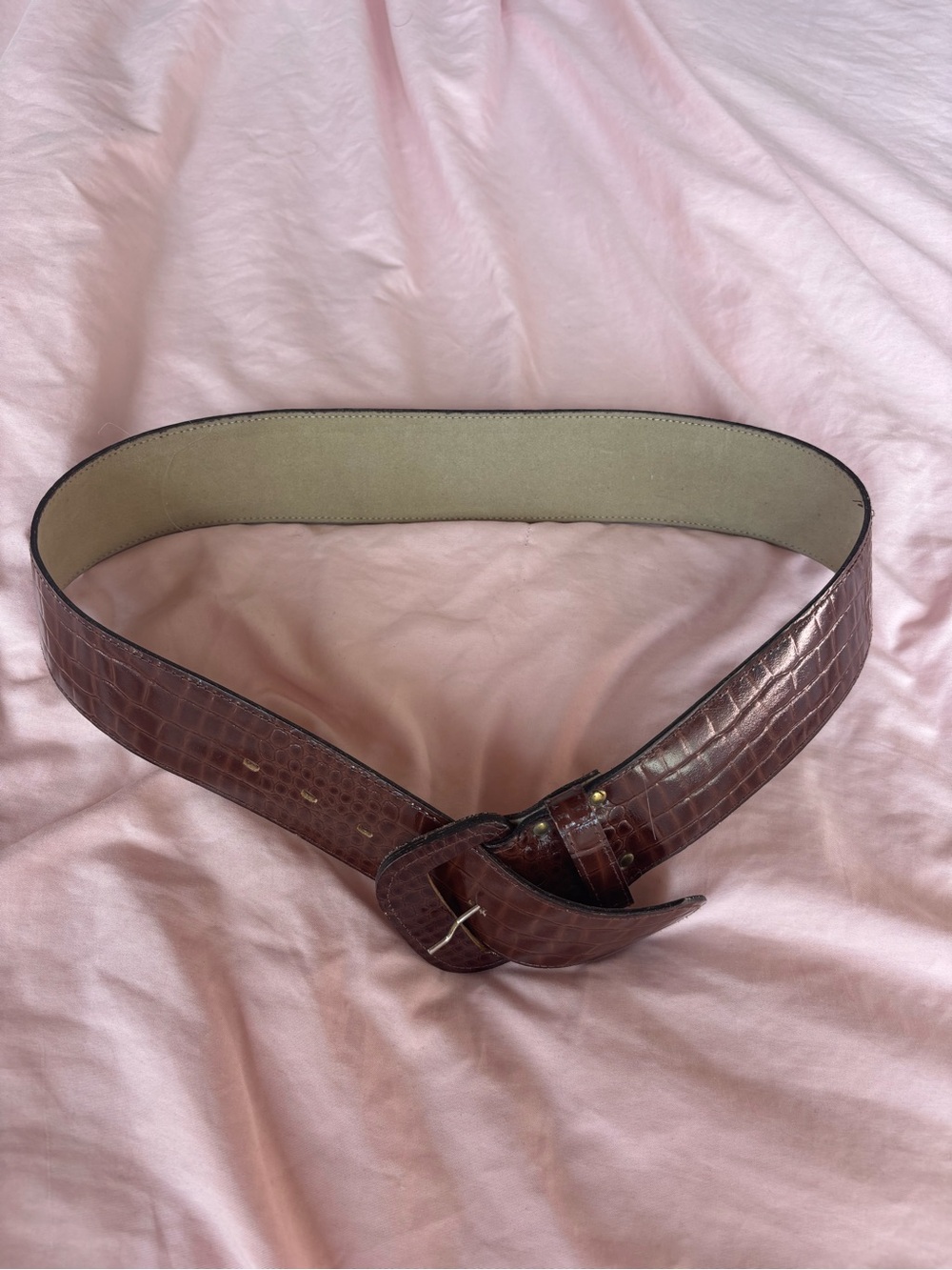 Vintage Brown Croc-Embossed Leather Belt